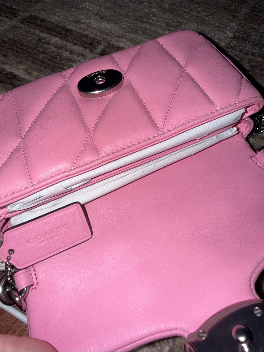 Coach Vivid Pink Tabby Wristlet Quilted Leather Crossbody Bag with Chain Strap - Picture 7 of 7